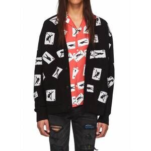 NEW AMIRI cards intarsia cardigan sweater in black